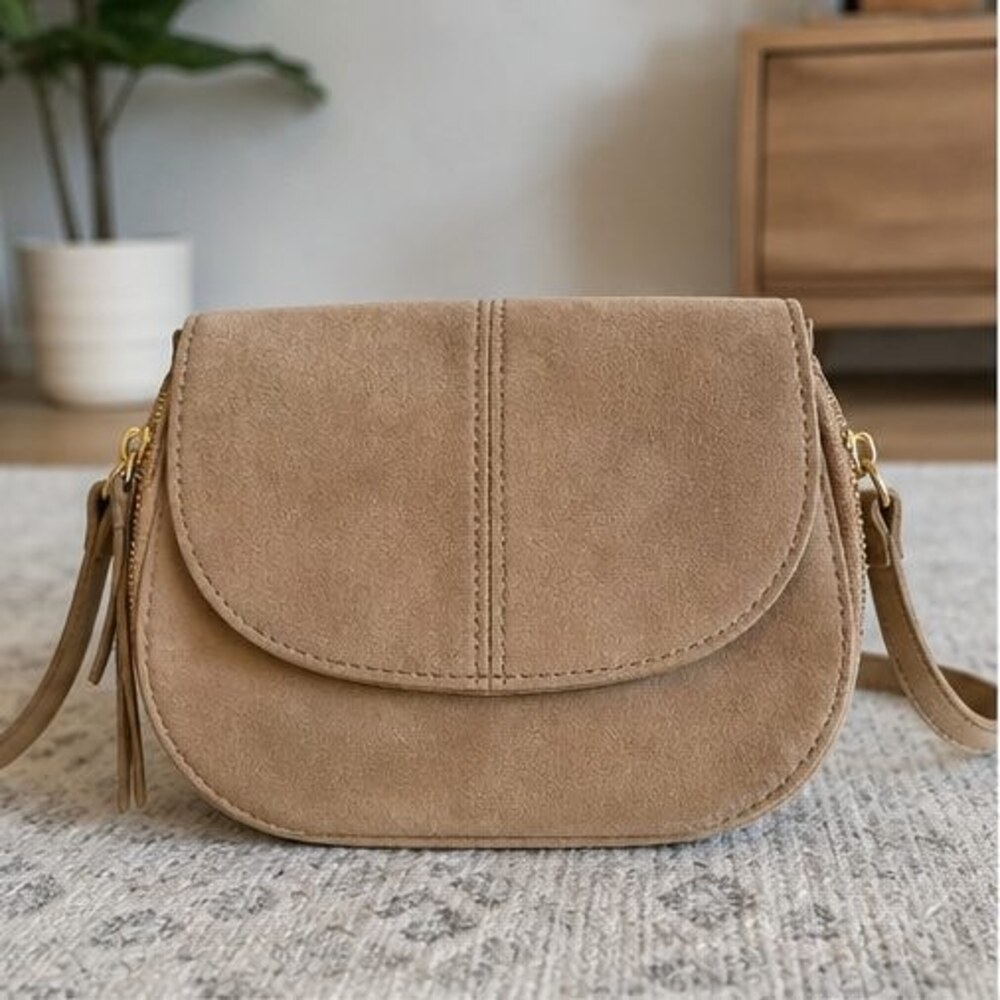 Camel Suede Crossbody Bag